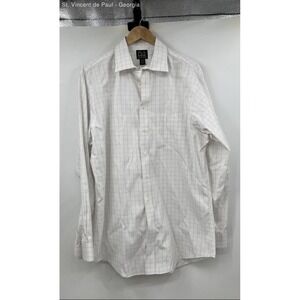 Jos.‎ A. Bank White Gingham Button Down Long Sleeve Shirt 16 1/2-35 Tailored Fit